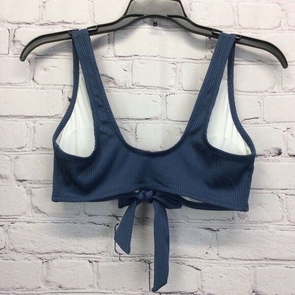Cupshe Deep Love Tie Front Bikini Women's Size M Slate Blue Ribbed Beachy Sexy - Picture 7 of 12